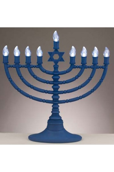 Battery Operated Blue LED Electronic Menorah with Clear Bulbs