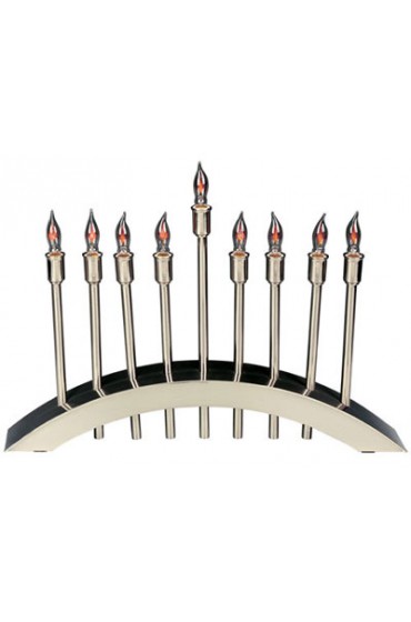 Brushed Nickel Plated Electric Menorah with Flickering Bulbs and Individual Switches