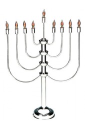 Highly Polished Chrome Plated 27 inch Electric Menorah With Flickering Bulbs To Simulate Real Candles