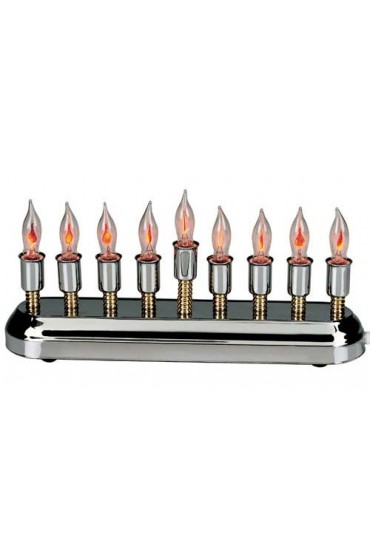 Contemporary Highly Polished Chrome Plated Electric Menorah with Flickering Bulbs