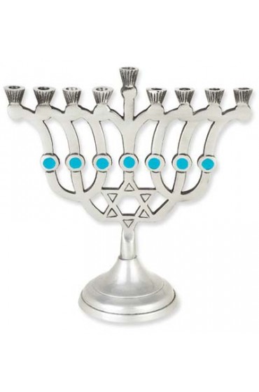 Contemporary Star with Blue Accents Aluminum Menorah 
