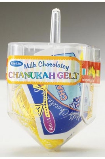Plastic Dreidel Filled with Chanukah Gelt
