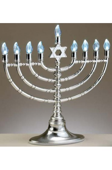 Silvertone LED Electronic Menorah with Clear Bulbs, AC Adapter Included