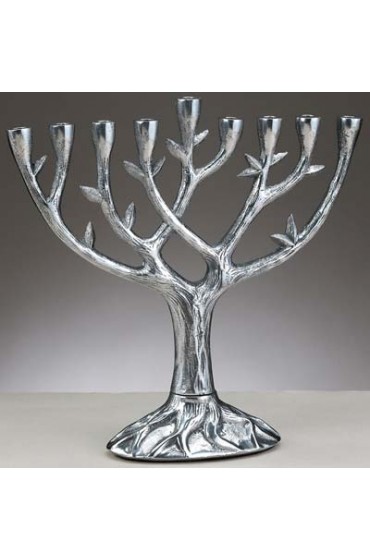 Textured Tree of Life Menorah Antiqued Aluminum