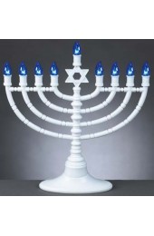 White LED Electronic Menorah with Blue Bulbs, AC Adapter Included