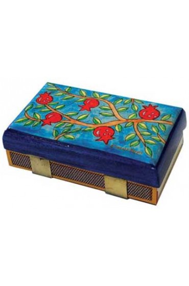 Yair Emanuel Kitchen Size Painted Wooden Match Box - Pomegranate