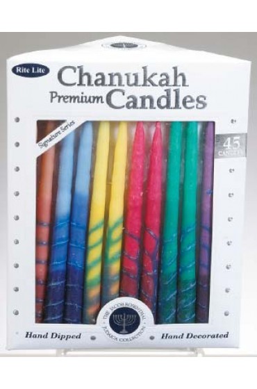 Hand Crafted Chanukah Candles - Rainbow Tri-Color