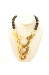 Black Beeded Necklace With Gold Disks