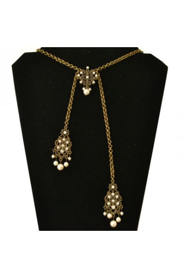 Bronse Finish Necklace With Pearls and Stones