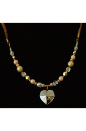 Sparkling Heart Crystal Necklace With Beads and Leather Strap
