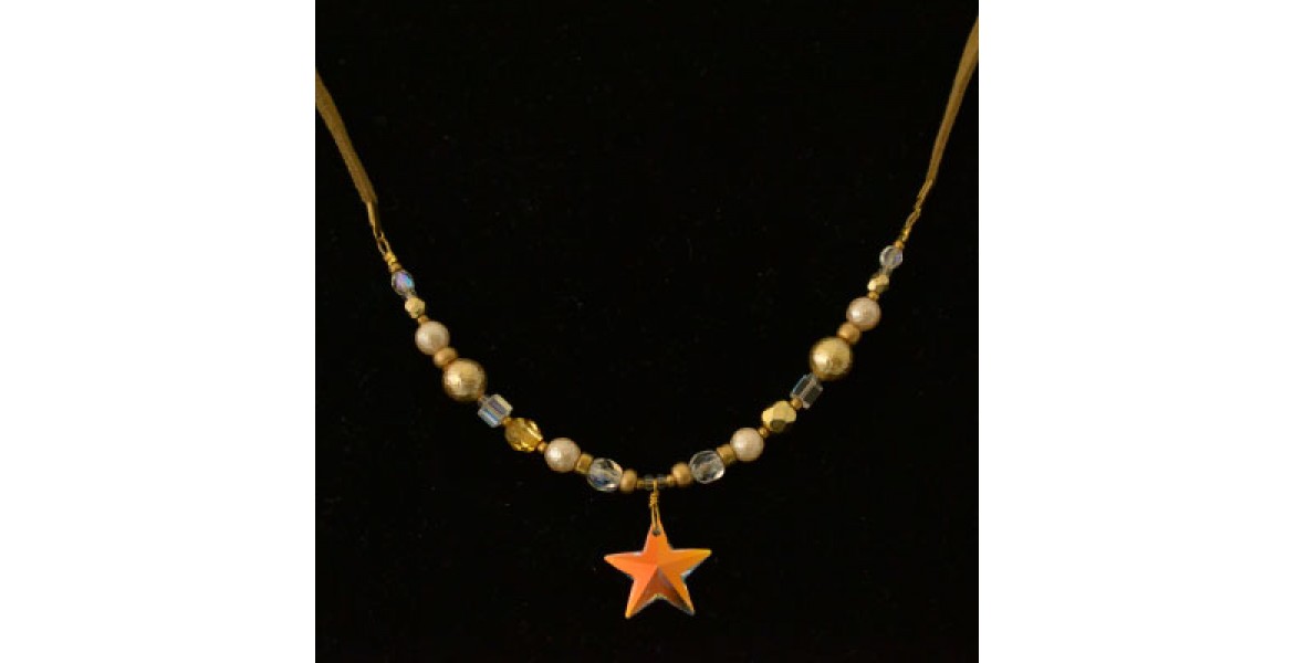 Sparkling Star Crystal Necklace With Beads and Leather Strap