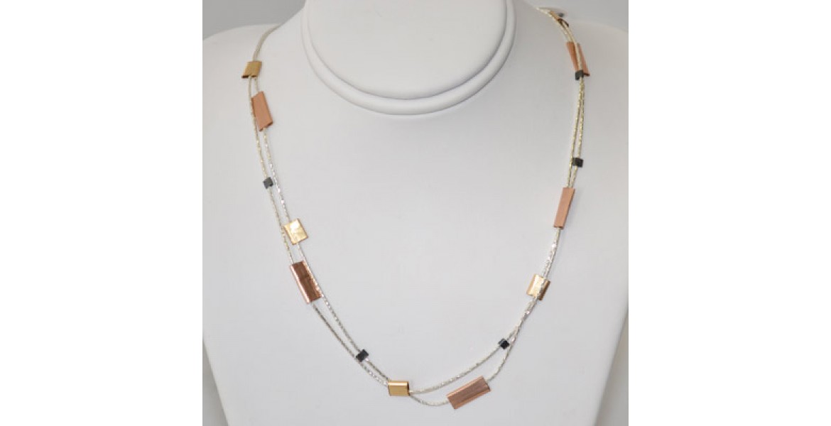 Double Strand Necklace With Gold, Copper and Black Accents