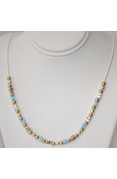 Gold, Silver and Blue Beaded Necklace