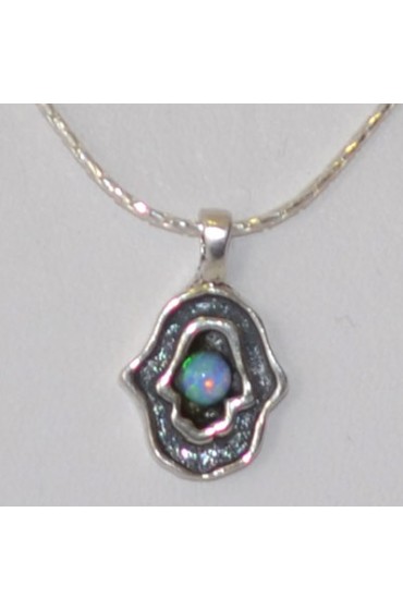 Silver Hamsa With Blue Stone Insert Necklace