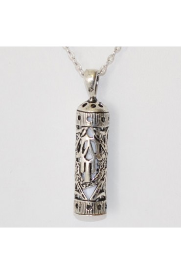Silver Mezuzah With Hamsa Necklace