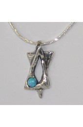 Silver Star Of David With Blue Stone Insert Necklace