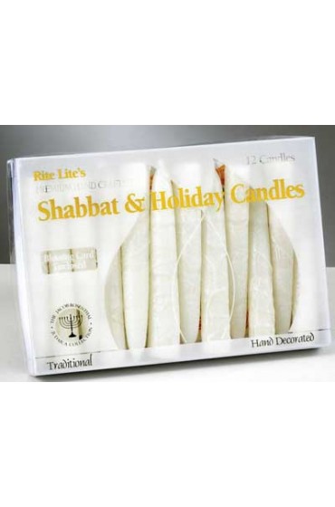 Premium Hand Crafted White Frosted Shabbat Candles - 12/Box