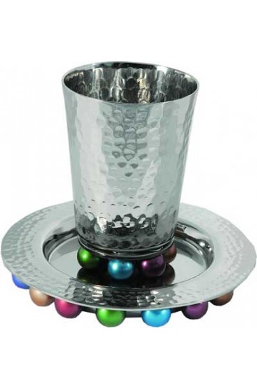 Yair Emanuel Kiddush Cup and Plate with Beads Multicolored