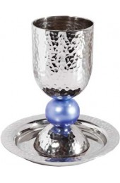 Yair Emanuel Silvered Kiddush Cup and Plate Blue
