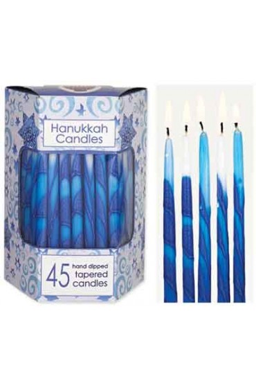 Premium Tapered Hand Decorated Hues of Blue with A Splash Hanukkah Candles
