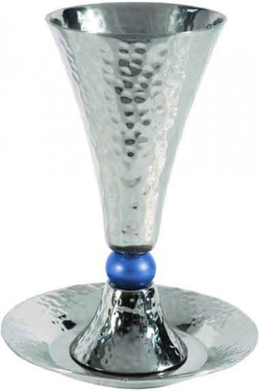 Kiddush Cup and Plate with Single Bead - Blue