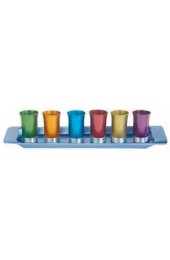 Set of 6 Anodized Aluminum Cups with Tray - Multicolor