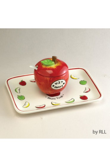 Ceramic Apple Honey Dish Set with Tray and Spoon