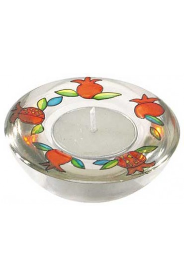 Glass Candle Holder With Pomegrante Design