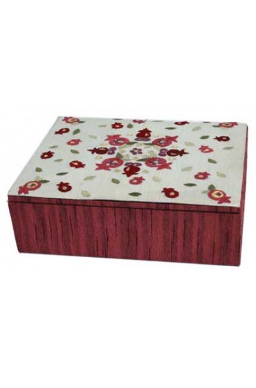 Red Embroidered Jewelry Box With Pomegranate Design