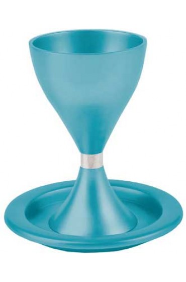 Anodize Aluminum Kiddush Cup and Plate - Turquoise