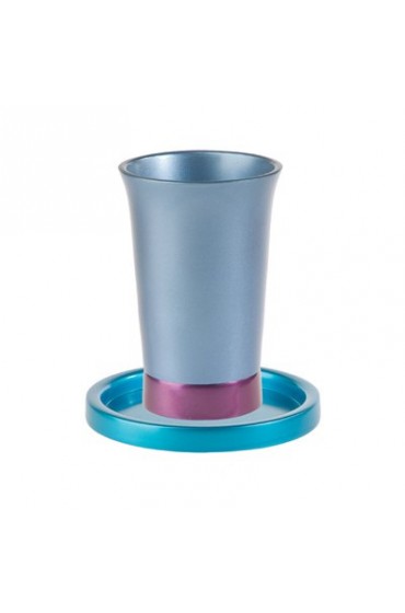 Anodized Aluminum Kiddush Cup and Saucer - Blue