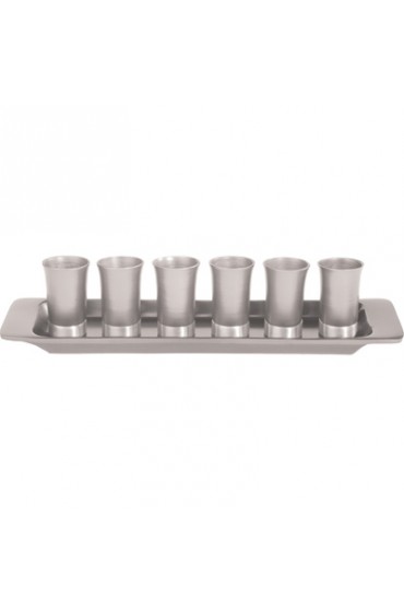 Set of 6 Anodized Aluminum Cups with Tray - Silver