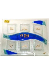 Seder Plate Glass with Blue Flowers