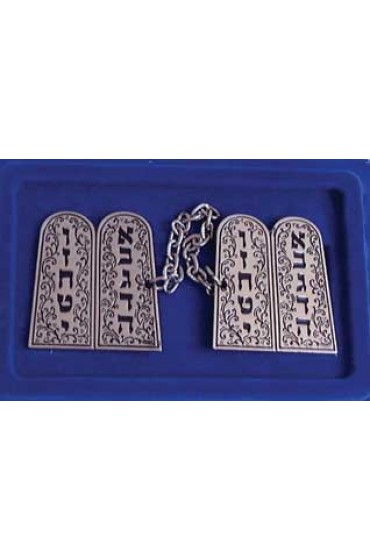 Nickel "Tablets" Tallit Clip Set with Cut Out Luchot and Floral Scrollwork