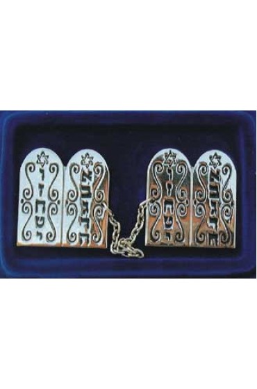 Nickel Tallit Clips with Ten Commandments, Flowers and Star of David