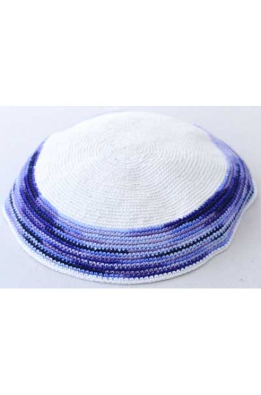 White with Multicolor Border Knitted Kippah