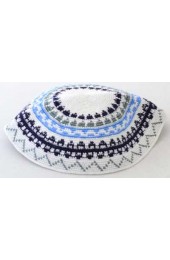 White with Multicolor Design Knitted Kippah