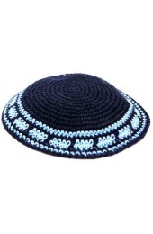 Black Knitted Kippah with Blue Stripe