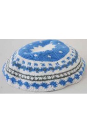 White and Blue Design Knitted Kippah