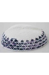 White Knitted Kippah with Purple and Black Border