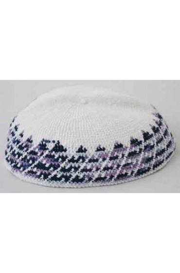 White Knitted Kippah with Purple and Black Border