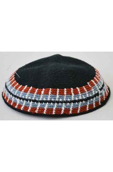 Blue with Border Design Knitted Kippah