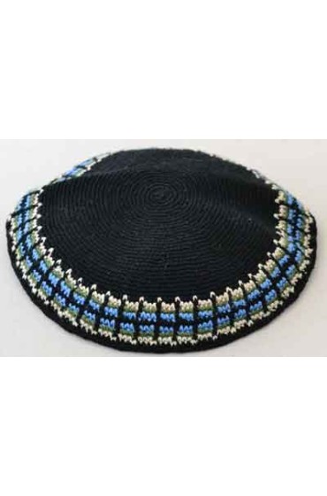 Blue with Border Design Knitted Kippah