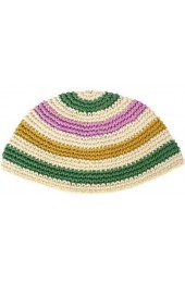 Green, Pink, and Brown Knitted Kippah