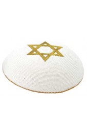 Gold and White Star of David Knitted Kippah