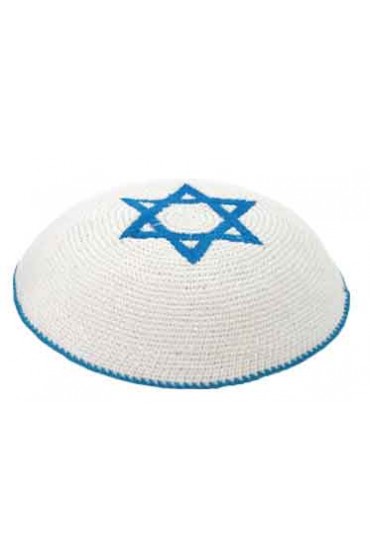 Blue and White Star of David Knitted Kippah