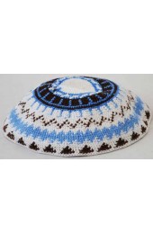 Blue, White, and Brown Design Knitted Kippah