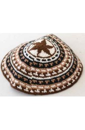 White, Brown, and Black Design Knitted Kippah