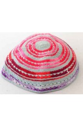 Gray, Purple, and Red Knitted Kippah