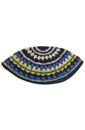 Blue, Black, and Yellow Knitted Kippah